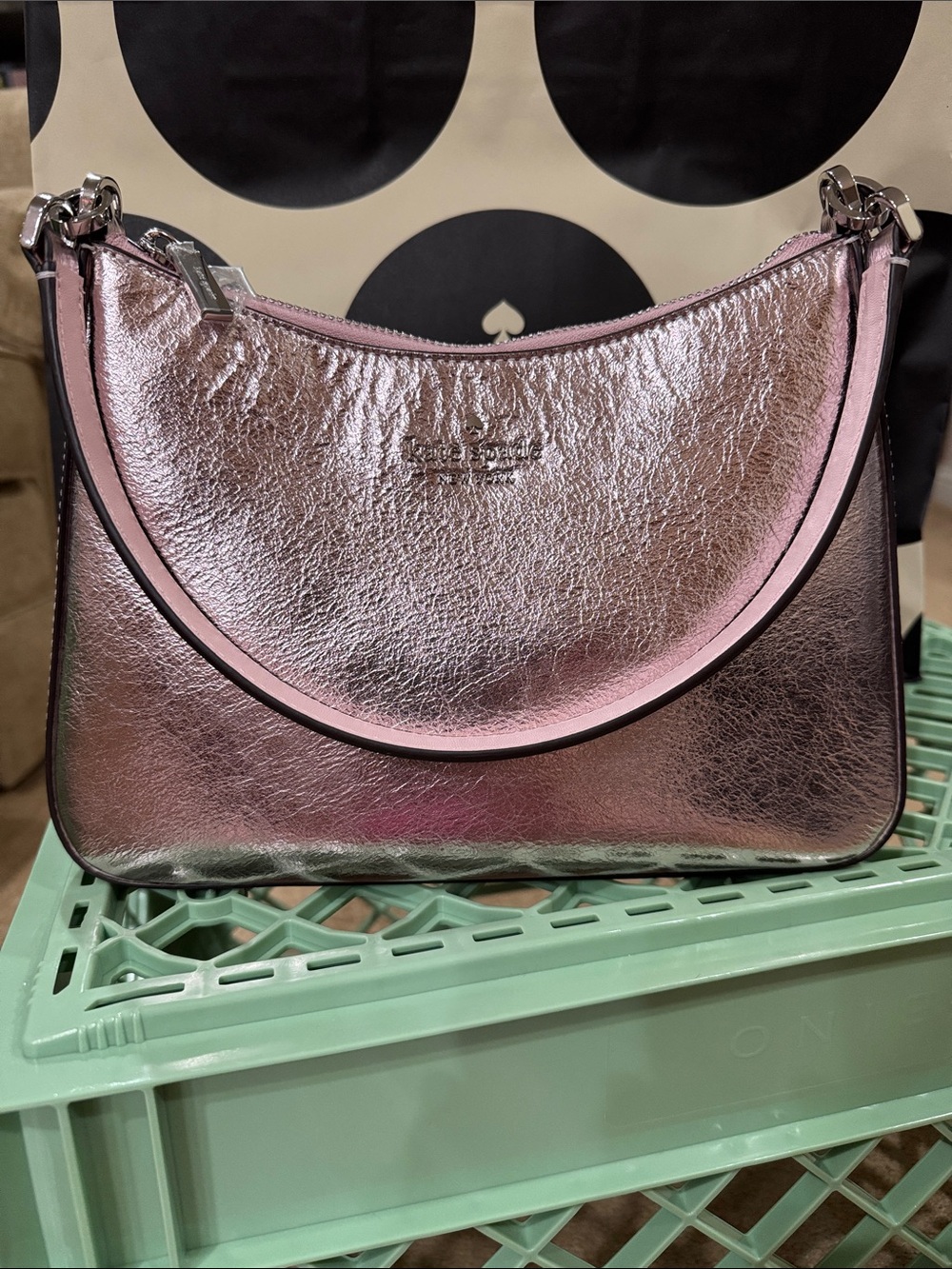 kate spade Metallic Pink Leather Crescent Shoulder Bag